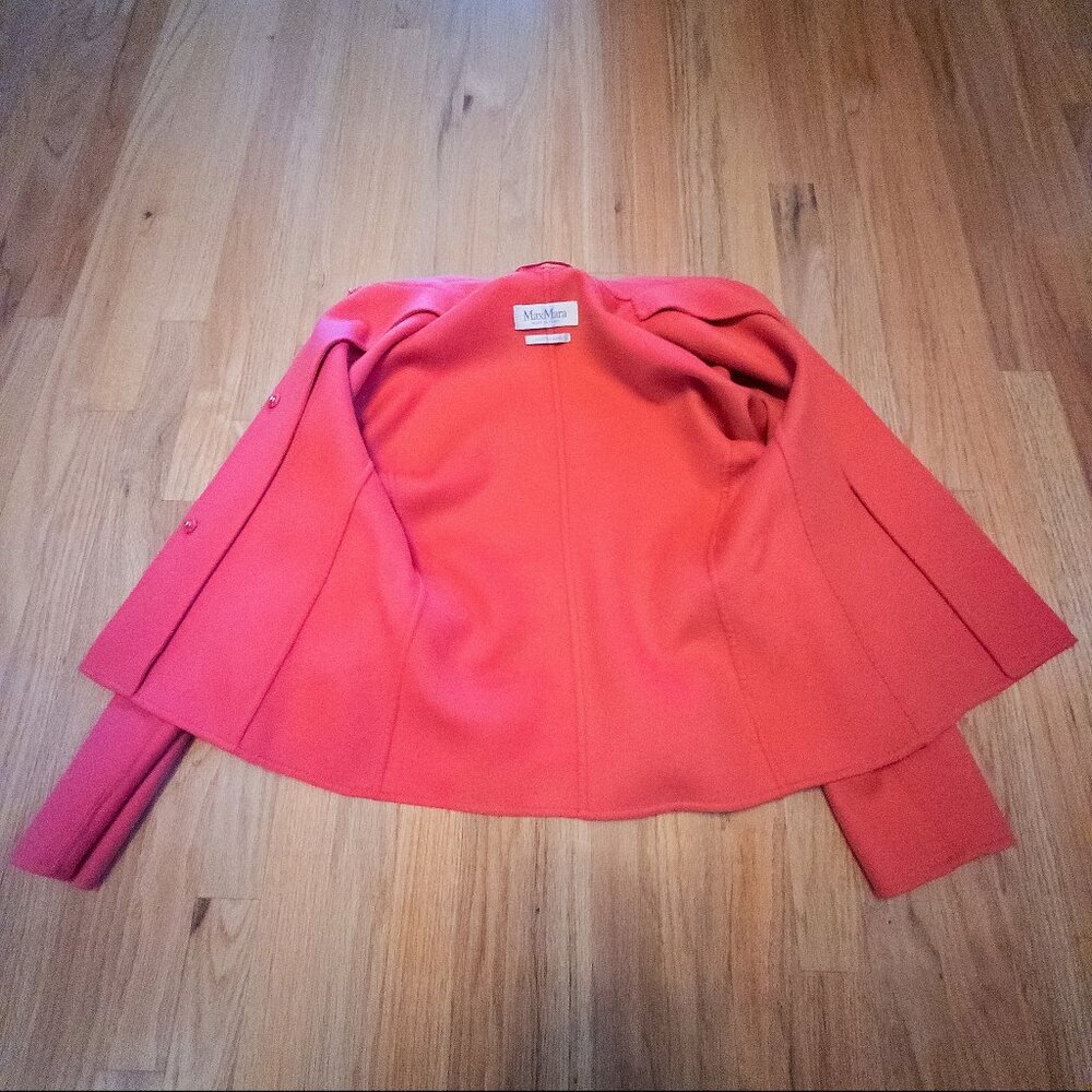 Max Mara Cucito A Mano Cashgora Wool Angora Belted Jacket Coral Sz 8 - Picture 8 of 16